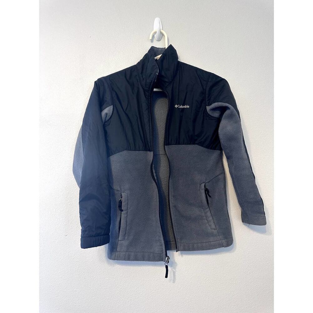Columbia Youth M 10-12 Overlay Fleece Jacket zipper Black and Grey